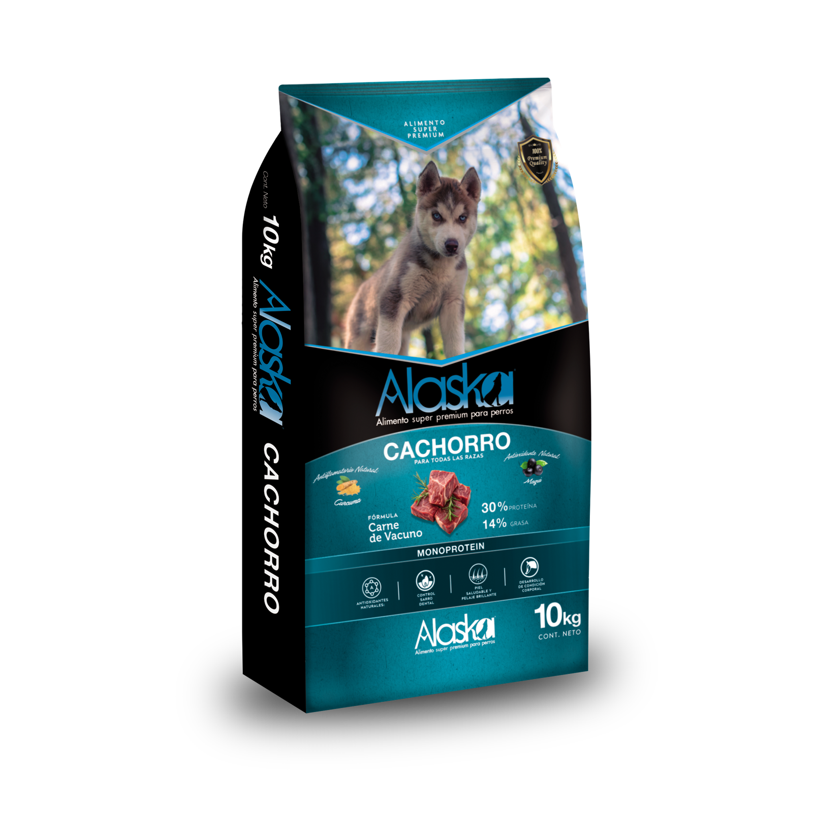 Alimento para perros Alaska cachorro en etapa de crecimiento, desde el destete hasta los 12 meses de edad.