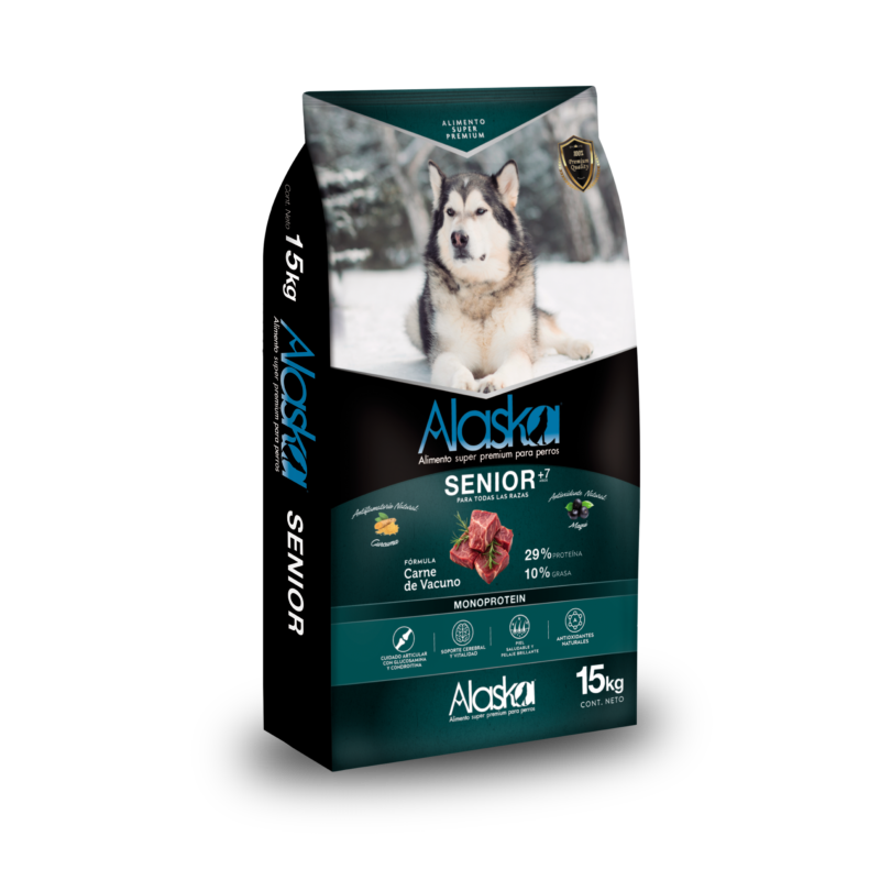 Alimento Alaska Senior para perros mayores ,Carne fresca de vacuno, hígado fresco de vacuno