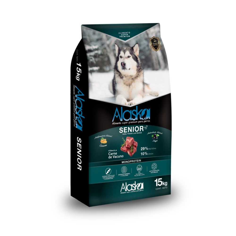Alimento Alaska Senior para perros mayores ,Carne fresca de vacuno, hígado fresco de vacuno
